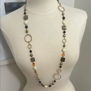 Lia Sophia "Ciprani"  36” necklace mixed material in brown and earthy tones
